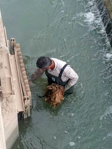 پاکسازی دریچه‌های ورودی مخزن مکش تاسیسات آبرسانی بندر امام  