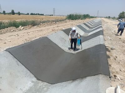 بتن ریزی و بازسازی کامل کانال G6 شبکه آبیاری گتوند