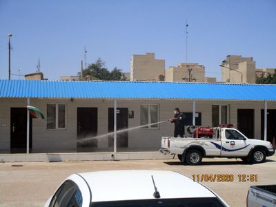 محوطه ستاد شرکت آب غدیر خوزستان، بطور مستمر ضدعفونی می شود